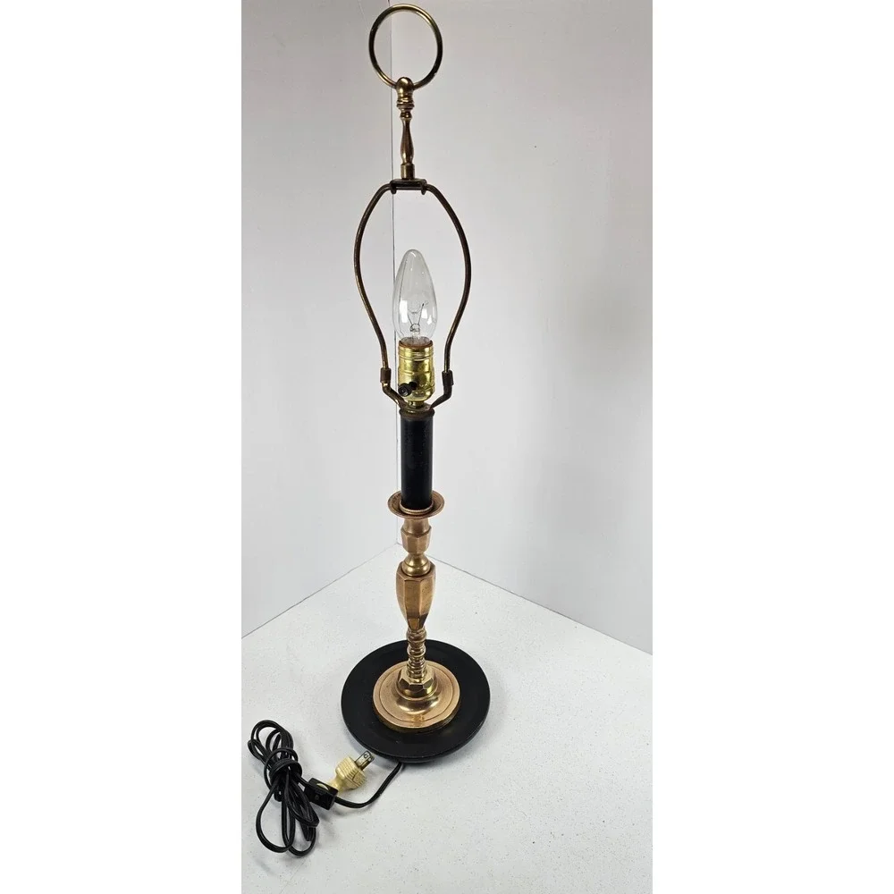 Vintage Brass‎ & Black Candlestick Table Lamp Hollywood Regency 29